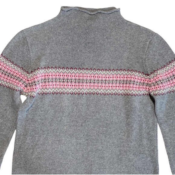 Women’s Y2K Aeropostale Gray Pink Nordic Fair Isle Stripe Mock Neck Sweater - Picture 2 of 8